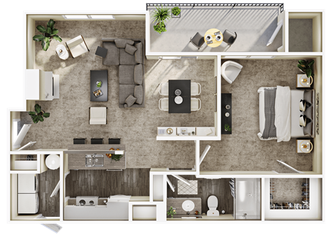 a 3d floor plan of a living room with a bedroom